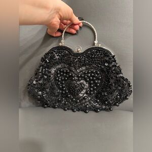 VINTAGE Elegant Black Beaded Handbag